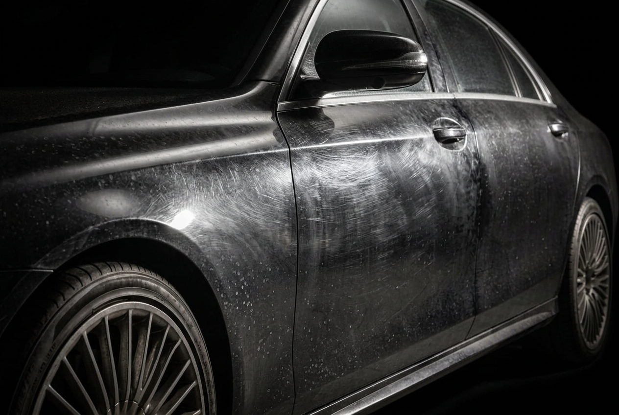 Car paint after a single-stage polish with light marring still visible, Bolingbrook, IL